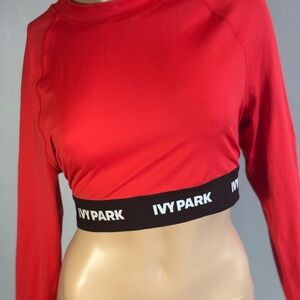 Ivy Park Long Sleeve Logo Tape Crop Top Red Women’s Size XL